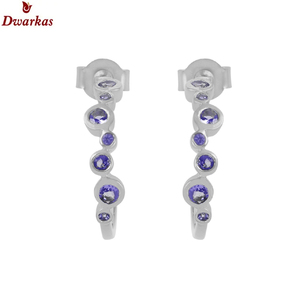 Venta caliente pendiente sólido 925 plata esterlina natural tanzanita cuarzo piedra preciosa medio aro pendiente para damas y niñas - Product Image 2