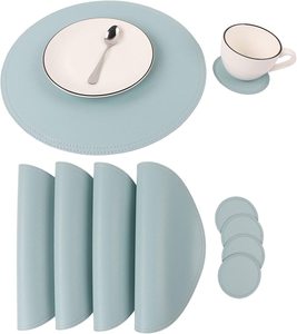 Napperons en cuir de haute qualité nouveau design forme ronde Napperons en cuir bleu profond pour prix de gros - Product Image 2