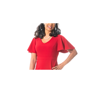 Abito tubino rosso da donna Kasper con maniche a volant, taglia media, in jersey lavorato a maglia con decorazione a stampa unica - Product Image 2