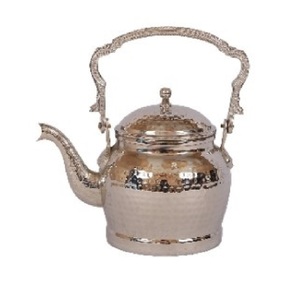 หม้อต้มชาทองเหลืองพร้อมฝาที่จับขนาดใหญ่และช้อนสำหรับเสิร์ฟชาหรือกาแฟสำหรับใช้ในบ้านหรือในโรงแรม - Product Image 1