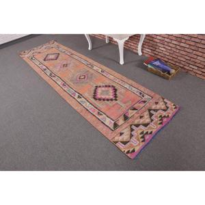 Alfombra Turca, Alfombra de Pasillo de 2.6x9.9 pies, Alfombra Vintage de Lana con Diseño Floral Naranja - Product Image 2