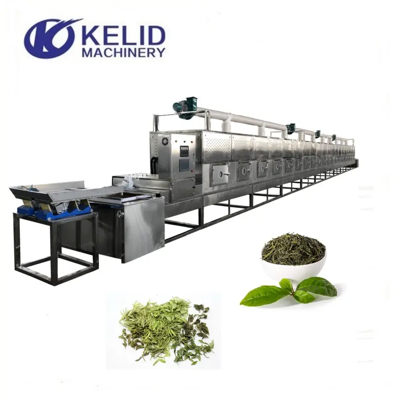 Máquina secadora de microondas de túnel continuo industrial para secador de hojas de té negro