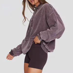 Vente en gros bonne qualité coupe confortable femmes manches longues lavage à l'acide à capuche nouvelle taille adulte à la mode - Product Image 4