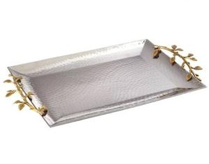 Plateau de service en métal au design créatif, plateau en acier inoxydable avec poignée en laiton à motif de feuille, qualité supérieure, plateau pour le petit-déjeuner, fruits secs - Product Image 1