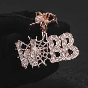 Rose Gold Plated Spinnennetz und Brief Moissan ite Round Cut Diamond Anhänger 925 Silber Fine Jewelry Anhänger & Charms - Product Image 1