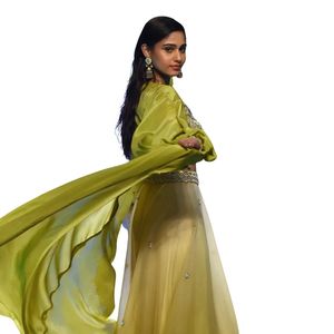 Citrus Green Palazzo Set With <b>Cape</b> Wholesale <b>Women</b> Ethnic Apparel OEM Clothing Factory Supplier Custom Party Wedding Outfit - Product Image 4