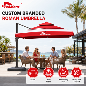 Parasol de terrasse à <span class=keywords><strong>double</strong></span> niveau FEAMONT avec impression de logo personnalisé, résistant au vent, parasol cantilever déporté pour événements et expositions de marque - Product Image 2