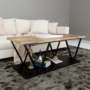 Industrial-Style Acacia Wood and Iron Frame Two-Tiered Sofa <b>Table</b> 120x60x48cm - Product Image 3