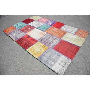 Turkish Area Rug, 3.3x7.9 ft Vintage Rug, <b>Red</b> Patchwork <b>Wool</b> Rug - Product Image 3