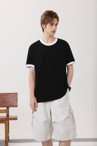 Camiseta de algodón unisex para hombre, camiseta de 200g/m2 con bloqueo de color a la moda, camisetas de cuello redondo de ajuste regular, camiseta transpirable sólida con diseño personalizado - Product Image 3