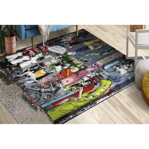 Tapis Graffiti Banksy : Art Abstrait, Décoration Intérieure Adaptée aux Animaux, Tapis Doux à Poils Longs - Product Image 3