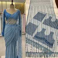 Saree de travail de broderie de filet et de paillettes de qualité lourde avec de beaux bandanas ethniques de bordure de tuyauterie de Zalar pour des adultes
