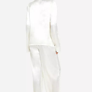 Breathable Custom Cotton Women's Pajamas Sleepwear Sets <b>Elastic</b> Waist Knee Length Front Logo Long Sleeves Winter - Product Image 3