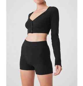 ชุดโยคะของผู้หญิงกางเกงขาสั้นสองชิ้นใส่สบาย & เสื้อตัวบนมีตะเข็บโอเวอร์ล็อก - Product Image 5