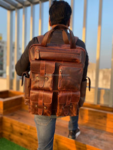 Mochila duradera de viaje informal de cuero genuino para computadora portátil de cuero de vaca con múltiples bolsillos Mochila para computadora portátil - Product Image 4