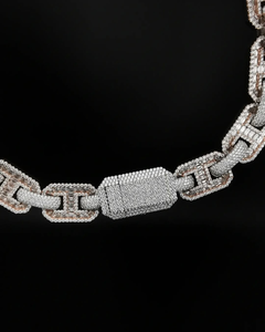 Chaîne à maillons Rectangle personnalisée en argent 925 plaqué or rose Collier Hip Hop de luxe pour hommes Colliers en moissanite baguette glacée - Product Image 1