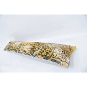 Gold Kantha Patchwork Wool <b>Pillow</b> 12x48 Inch Rustic Design Embroidered Floral Vintage Woven Decorative Cushion for Car Floor - Product Image 5