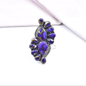 Handmade Purple Dahlia <b>Turquoise</b> And Sterling Silver Adjustable <b>Ring</b> - Product Image 1