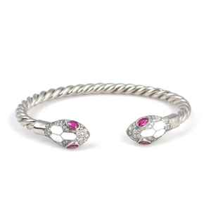 Bracelet manchette unisexe avec pierre rouge ronde et motif tête de serpent, diamètre 6,2 cm, poids 19,54 g - Product Image 1