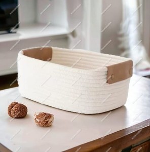 Durable Lightweight Bamboo Home Storage <b>Basket</b> Hand Woven Cotton Rope Storage <b>Basket</b> for Sundries Books Keys - Product Image 6