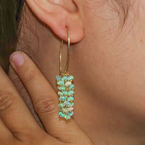 Pendientes de racimo con cuentas de ópalo verde Natural de Plata de Ley 925 hechos a mano estilo gancho francés joyería de piedra natal para mujer boda - Product Image 2