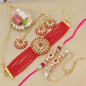 Conjunto de collar de Gargantilla tradicional y Combo de diseñador Rakhi para mujeres y hermanos Regalo étnico perfecto para Raksha Bandhan, festivales - Product Image 4