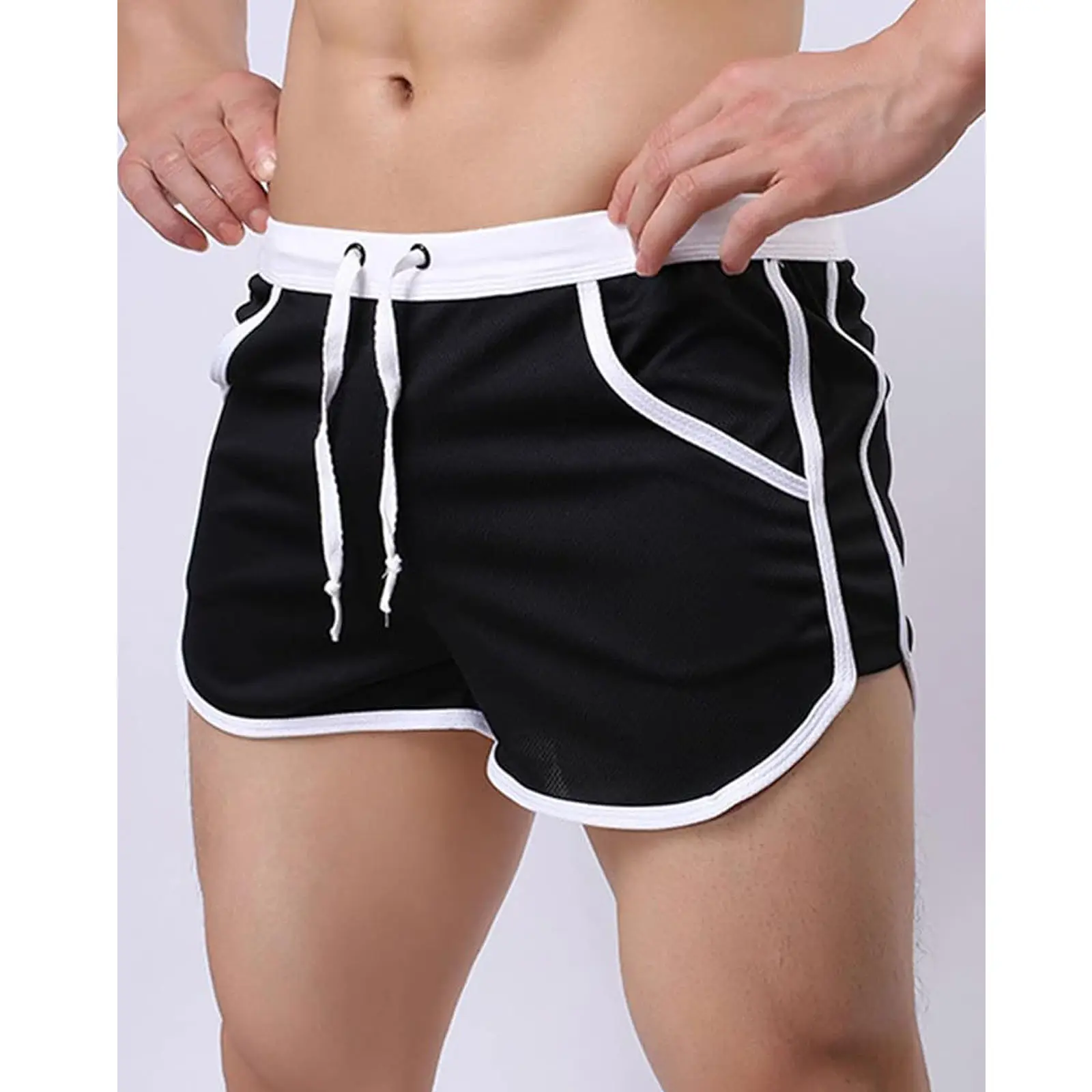 Individuelles Logo solide schwarze Herren Boardshorts atmungsaktiv lässig Schwimmbänder Surfen Strandshorts Herren badeanzug