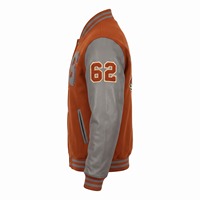 Blouson universitaire en laine et cuir, orange brûlé/gris, avec patch requin en chenille, patch frontal personnalisé style Letterman, respirant, coupe-vent, unisexe, OEM