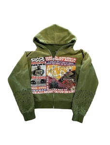 Service OEM personnalisé – Sweat à capuche zippé pour homme, style hip-hop, avec broderie de patchs vieillis et strass, coupe oversize, en molleton, idéal pour l'hiver - Product Image 6