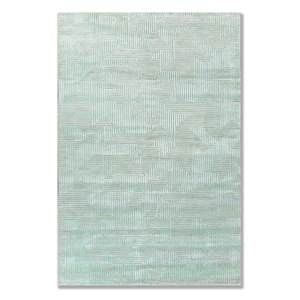 Tapis en laine et soie de bambou noué à la main bleu azalée, motif géométrique abstrait pour la maison, couloir, modèle rectangulaire AIWB-13025 pour adolescents - Product Image 1