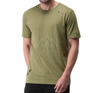 เสื้อยืดลำลองผ้าฝ้าย 100% ทรงหลวม พิมพ์ลาย ดีไซน์ทำเก่า สำหรับผู้ชาย ราคาขายส่ง เสื้อยืดทำเก่า ทนทาน - Product Image 3