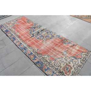 Turkish Vintage Rug 3.3x9.1 ft (102x276 cm), <b>Red</b> Moroccan <b>Wool</b> Rug - Product Image 2