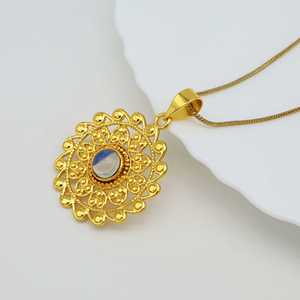 Hot Selling Moonstone Pendant Ethnic Brass Necklace For Women 18k Gold Plated Tribal Floral Mandala Charm Wholesale/OEM/ODM - Product Image 5