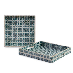 Classic Designer Bone Inlay Finishing <b>Set</b> of Two <b>Serving</b> Tray Restaurant Cafe Hotel Server <b>Dish</b> Food Fruit Coffee <b>Serving</b> Tray - Product Image 5