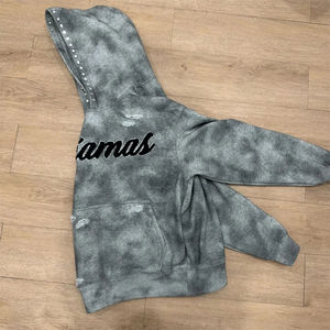 เสื้อฮู้ดดี้สีดำแบบกำหนดเอง ผ้าฟลีซ 360 แกรม ลุคฟอกสี ปักด้วยไหมเชนิลล์  สำหรับผู้ชาย สีขาว ประดับหมุดและคริสตัล - Product Image 6