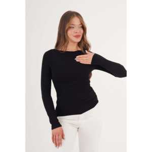 Blusa Negra de Manga Larga para Mujer con Abertura Lateral, Producto al por Mayor - Product Image 3