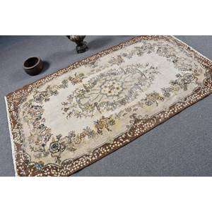 พรมขนแกะสไตล์ตุรกีโบราณสีเบจสีน้ำตาล4x7ft วินเทจสำหรับห้องโถงห้องนอนยางสำหรับห้องนั่งเล่น - Product Image 2