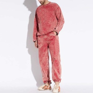Tracksuits Breathable 100% Cotton High Quality Acid Wash Flared Pants Hooded Printed Tracksuit Sets Wholesale Unisex OEM Service - Product Image 4