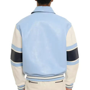 Blouson universitaire homme personnalisé en gros, col montant fin, manches en cuir, respirant, écologique, coupe-vent, doublure intérieure en soie de haute qualité - Product Image 4