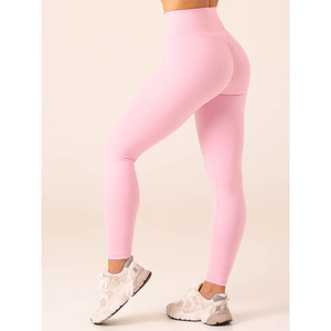 Leggings ajustados con logotipo personalizado rosa caramelo momentum cruzados cintura alta contorneados ropa activa moda mallas de gimnasio para mujer - Product Image 6