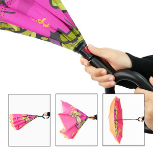 Paraguas Divertidos Rosados con Mango en Forma de C, Apertura Automática, Doble Capa Invertida, Personalizables con Imágenes de Dibujos Animados - Product Image 4