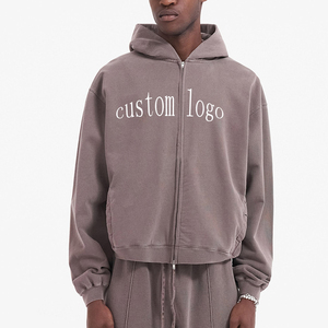 Custom Logo Unisex Casual Solid Tracksuit Sweat Suit Jogger Set <b>Hooded</b> Full <b>Zip</b> High Quality - Product Image 1
