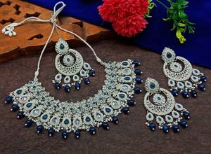 Indian Traditional Kundan Silver Plated Jewellery Set and Copper Necklace Set for Women & Girl Indian Accessories Jewlery Women - Product Image 3