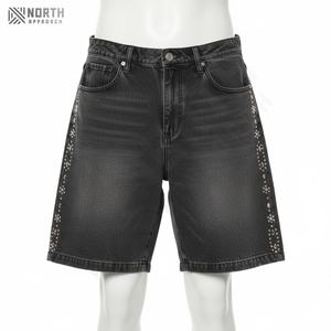 Custom Rhinestone Patch Sun Faded Vintage <b>Men</b> Streetwear Straight Leg Jeans <b>Shorts</b> <b>Baggy</b> Manufacturers Denim <b>Shorts</b> <b>Men</b> Summer - Product Image 6