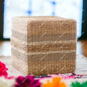 Cor natural não-tóxico retangular feito à mão otomano tecido rústico rattan almofada de decoração fezes osso incrustação console - Product Image 6
