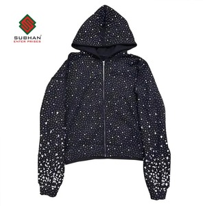 Sweat à capuche zippé en strass blanc 100% coton tricoté Sweat-shirt d'hiver de créateur Vêtement de rue de festival Veste Sweat-shirt décontracté de luxe - Product Image 4