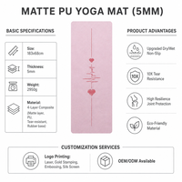 Tapis de yoga professionnel en caoutchouc naturel antidérapant pour usage sec et humide, 5 mm, haute densité, avec couche anti-déchirure