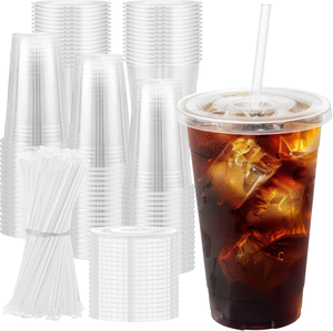 20oz Modern Durable BPA Free PET/PLA Disposable <b>Cups</b> with <b>Lids</b> & <b>Straws</b> Leak Proof Eco-Friendly Food Safe for Cold Beverages - Product Image 2