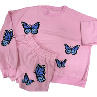 Ensemble court de sweat-shirt d'été décontracté 2 pièces personnalisé pour femmes vêtements pour filles avec paillettes de papillon brodées à la main