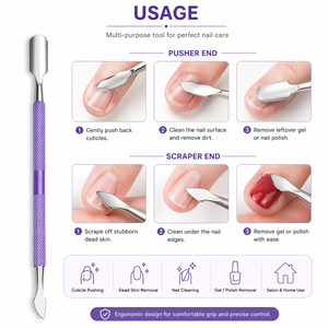 เครื่องมือดันและกำจัดหนังกำพร้ารอบเล็บแบบพรีเมียม ทำจากสแตนเลสสตีล ปลายสองด้าน ใช้ทำความสะอาดเล็บมือและเล็บเท้า - Product Image 5